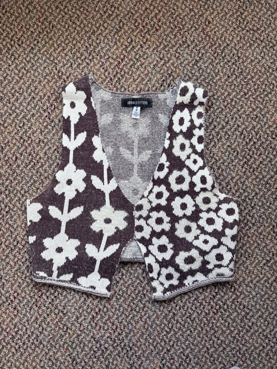 Urban Outfitters Tops - Urban Outfitters Brown and Cream Floral Knit Tank Vest